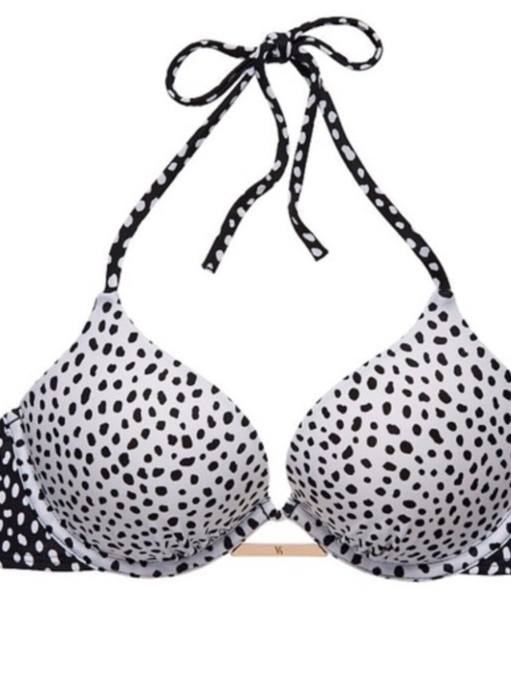 Bombshell Add-2-Cups Push-Up Halter Bikini Top Pebble Dot Black White Polka Dot